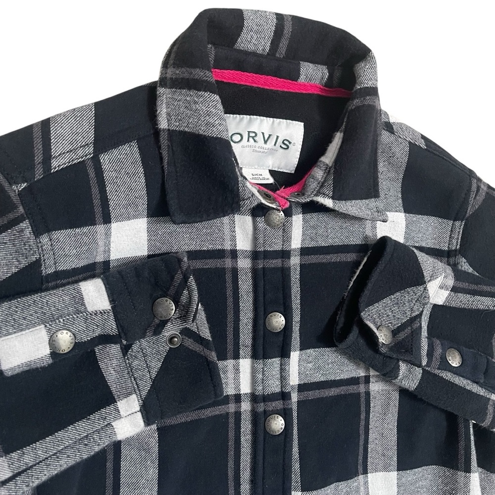 Orvis Black and White Plaid Snap Fleece lined Shacket